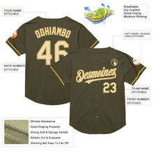 Load image into Gallery viewer, Custom Olive Cream-Old Gold Mesh Authentic Throwback Salute To Service Baseball Jersey