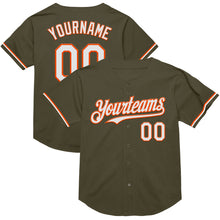 Load image into Gallery viewer, Custom Olive White-Orange Mesh Authentic Throwback Salute To Service Baseball Jersey
