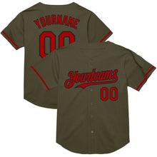 Load image into Gallery viewer, Custom Olive Red-Black Mesh Authentic Throwback Salute To Service Baseball Jersey