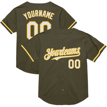 Load image into Gallery viewer, Custom Olive White-Gold Mesh Authentic Throwback Salute To Service Baseball Jersey