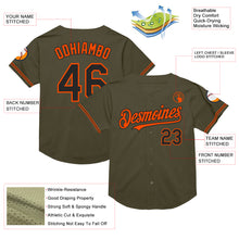 Load image into Gallery viewer, Custom Olive Black-Orange Mesh Authentic Throwback Salute To Service Baseball Jersey