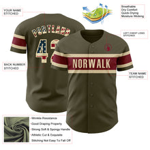 Load image into Gallery viewer, Custom Olive Vintage USA Flag Cream-Crimson Authentic Salute To Service Baseball Jersey