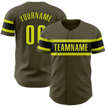 Load image into Gallery viewer, Custom Olive Neon Yellow-Black Authentic Salute To Service Baseball Jersey