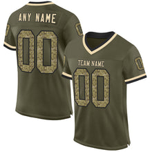 Загрузить изображение в средство просмотра галереи, Custom Olive Camo Black-Cream Mesh Authentic Throwback Salute To Service Football Jersey