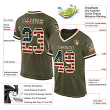 Load image into Gallery viewer, Custom Olive Vintage USA Flag Cream-Black Mesh Authentic Throwback Salute To Service Football Jersey