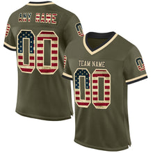 Load image into Gallery viewer, Custom Olive Vintage USA Flag Cream-Black Mesh Authentic Throwback Salute To Service Football Jersey