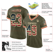 Load image into Gallery viewer, Custom Olive Vintage USA Flag Cream-Red Mesh Authentic Throwback Salute To Service Football Jersey