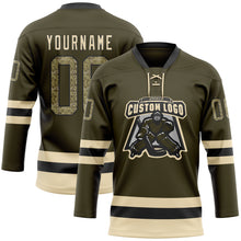 Charger l'image dans la galerie, Custom Olive Camo Black-Cream Salute To Service Hockey Lace Neck Jersey