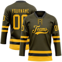 Load image into Gallery viewer, Custom Olive Gold-Black Salute To Service Hockey Lace Neck Jersey