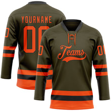 Load image into Gallery viewer, Custom Olive Orange-Black Salute To Service Hockey Lace Neck Jersey
