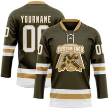 Load image into Gallery viewer, Custom Olive White-Old Gold Salute To Service Hockey Lace Neck Jersey