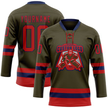 Load image into Gallery viewer, Custom Olive Red-Navy Salute To Service Hockey Lace Neck Jersey