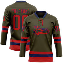 Load image into Gallery viewer, Custom Olive Red-Navy Salute To Service Hockey Lace Neck Jersey