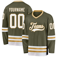 Charger l'image dans la galerie, Custom Olive White-Old Gold Salute To Service Hockey Jersey