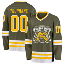 Charger l'image dans la galerie, Custom Olive Gold-White Salute To Service Hockey Jersey