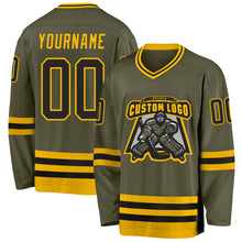 Charger l'image dans la galerie, Custom Olive Black-Gold Salute To Service Hockey Jersey