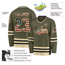 Charger l'image dans la galerie, Custom Olive Vintage USA Flag Cream-Black Salute To Service Hockey Jersey