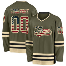 Charger l'image dans la galerie, Custom Olive Vintage USA Flag Cream-Black Salute To Service Hockey Jersey