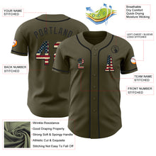 Laden Sie das Bild in den Galerie-Viewer, Custom Olive Vintage USA Flag-Black Authentic Salute To Service Baseball Jersey