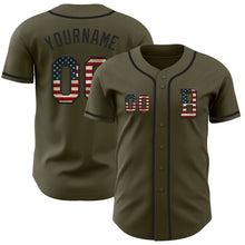 Laden Sie das Bild in den Galerie-Viewer, Custom Olive Vintage USA Flag-Black Authentic Salute To Service Baseball Jersey