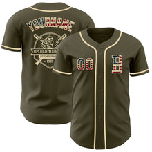 Laden Sie das Bild in den Galerie-Viewer, Custom Olive Vintage USA Flag-Cream Authentic Salute To Service Baseball Jersey