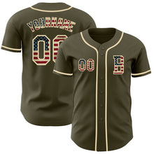 Laden Sie das Bild in den Galerie-Viewer, Custom Olive Vintage USA Flag-Cream Authentic Salute To Service Baseball Jersey
