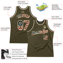 Загрузить изображение в средство просмотра галереи, Custom Olive Vintage USA Flag Cream-Black Authentic Throwback Salute To Service Basketball Jersey