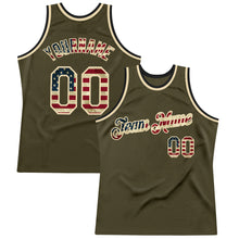 Загрузить изображение в средство просмотра галереи, Custom Olive Vintage USA Flag Cream-Black Authentic Throwback Salute To Service Basketball Jersey