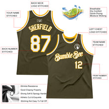 Загрузить изображение в средство просмотра галереи, Custom Olive White-Gold Authentic Throwback Salute To Service Basketball Jersey