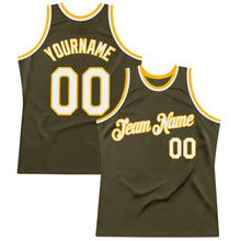 Загрузить изображение в средство просмотра галереи, Custom Olive White-Gold Authentic Throwback Salute To Service Basketball Jersey