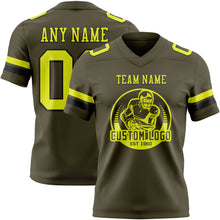 Load image into Gallery viewer, Custom Olive Neon Yellow-Black Authentic Salute To Service Football Jersey