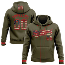 Load image into Gallery viewer, Custom Stitched Olive Vintage USA Flag-Red Baseball Pullover Sweatshirt Hoodie