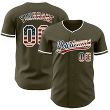 Load image into Gallery viewer, Custom Olive Vintage USA Flag-White Authentic Baseball Jersey