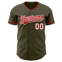 Load image into Gallery viewer, Custom Olive Red-White Authentic Baseball Jersey