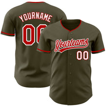 Load image into Gallery viewer, Custom Olive Red-White Authentic Baseball Jersey