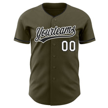 Load image into Gallery viewer, Custom Olive Black-White Authentic Baseball Jersey