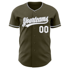 Load image into Gallery viewer, Custom Olive White-Gray Authentic Baseball Jersey