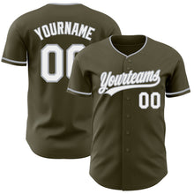 Load image into Gallery viewer, Custom Olive White-Gray Authentic Baseball Jersey