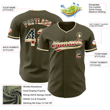 Load image into Gallery viewer, Custom Olive Vintage USA Flag-Cream Authentic Baseball Jersey