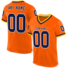 Load image into Gallery viewer, Custom Orange Navy-Gold Mesh Authentic Throwback Football Jersey