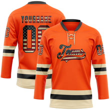 Load image into Gallery viewer, Custom Orange Vintage USA Flag Black-Cream Hockey Lace Neck Jersey