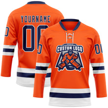 Charger l'image dans la galerie, Custom Orange Navy-White Hockey Lace Neck Jersey