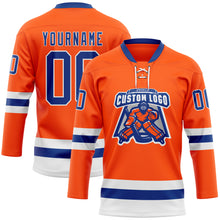 Charger l'image dans la galerie, Custom Orange Royal-White Hockey Lace Neck Jersey