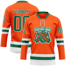 Charger l'image dans la galerie, Custom Orange Kelly Green-White Hockey Lace Neck Jersey