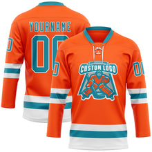 Charger l'image dans la galerie, Custom Orange Teal-White Hockey Lace Neck Jersey