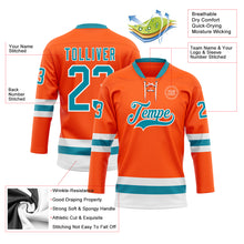 Charger l'image dans la galerie, Custom Orange Teal-White Hockey Lace Neck Jersey