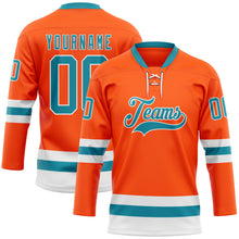 Charger l'image dans la galerie, Custom Orange Teal-White Hockey Lace Neck Jersey