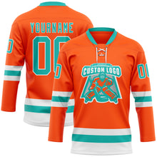 Charger l'image dans la galerie, Custom Orange Aqua-White Hockey Lace Neck Jersey