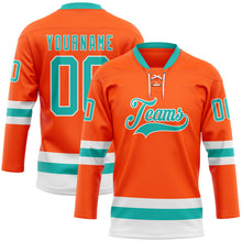 Charger l'image dans la galerie, Custom Orange Aqua-White Hockey Lace Neck Jersey