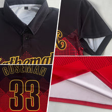 Charger l'image dans la galerie, Custom Black Red-Old Gold 3D Pattern Design Gradient Square Shape Performance Polo Shirt